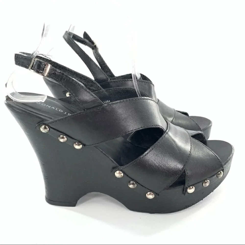 Donald J pliner sandals size 9 Lisa black wooden chunky festival platforms
